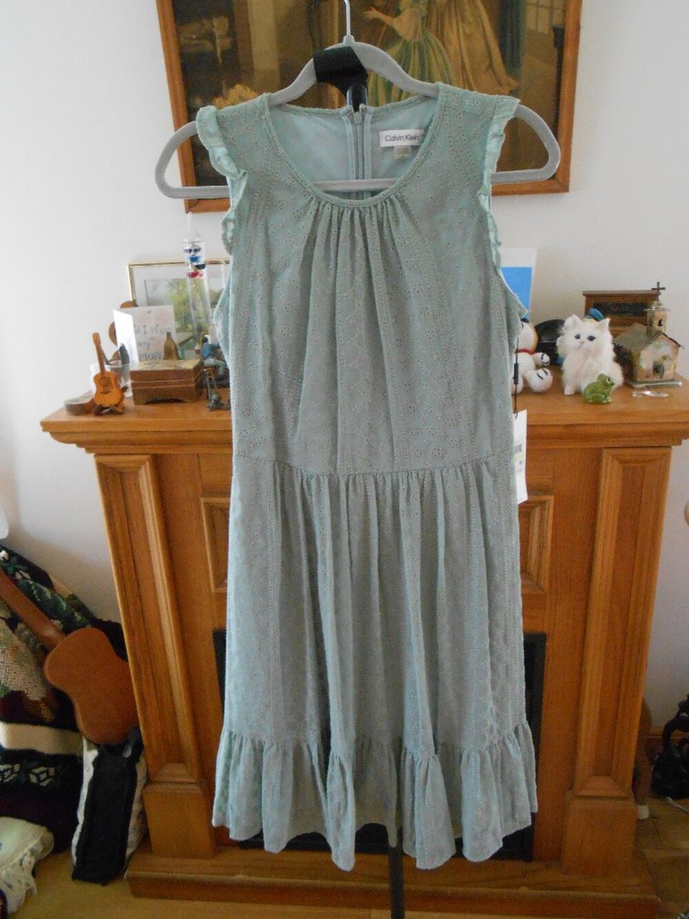 CALVIN KLEIN SUMMER DRESS-EMBROIDERED-GREEN-WOMEN'S SIZE 4 OR SMALL